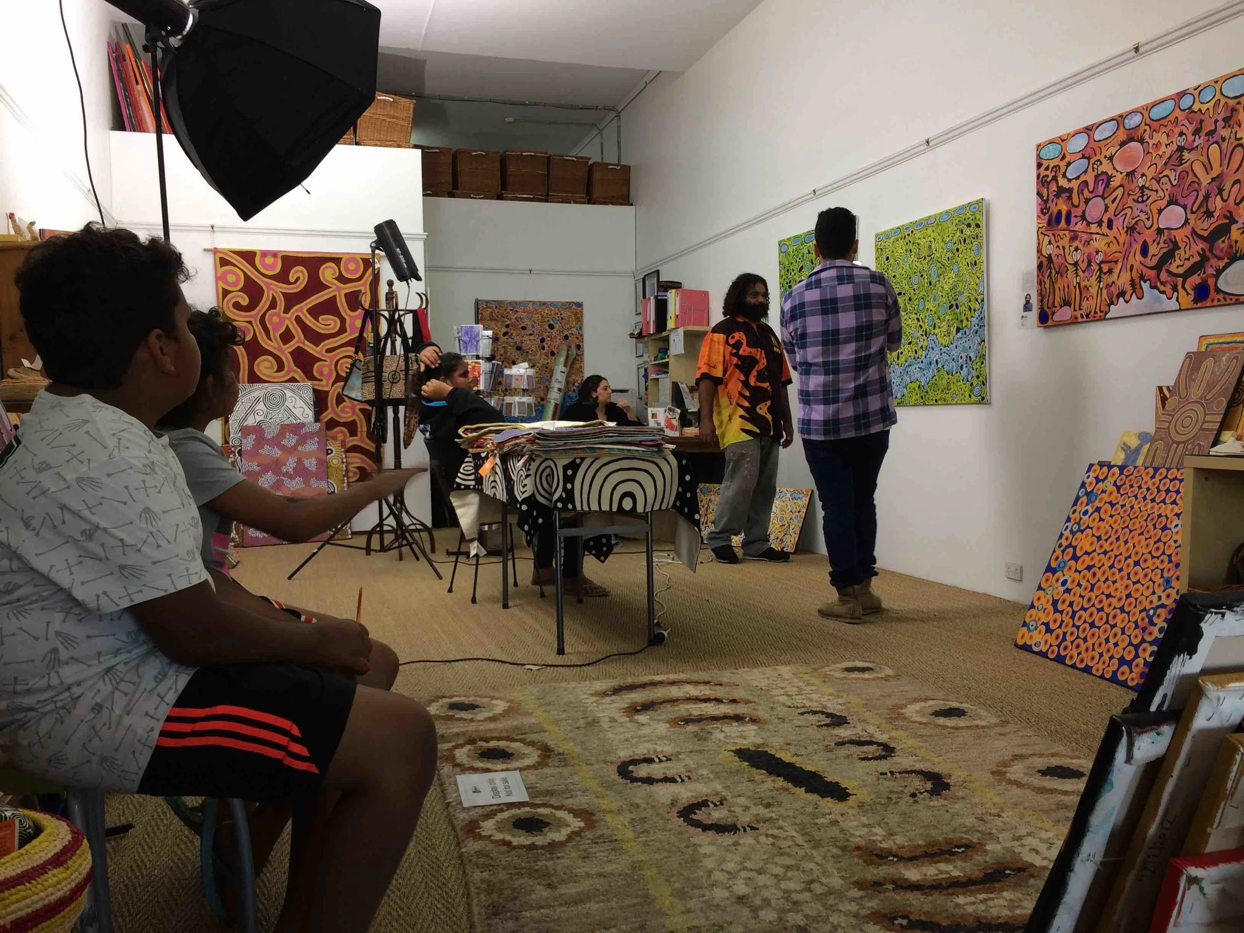 Cedric and family at Better World Arts Gallery, Port Adelaide. Photo Carl Kuddell, May 2017