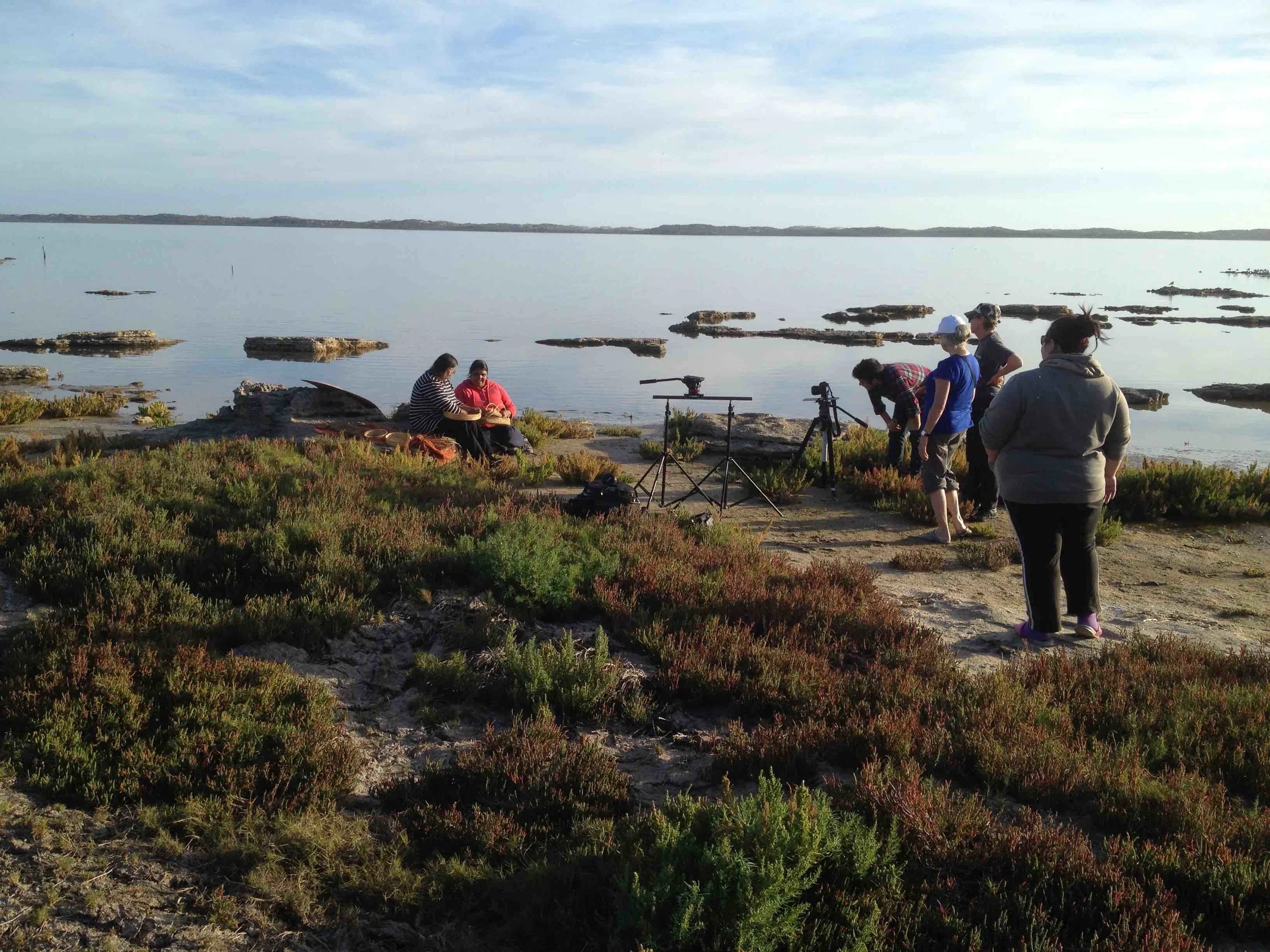 Ellen Trevorrow and Debbie Rankine at Bonney's Reserve, Coorong. Photo Carl Kuddell 2014