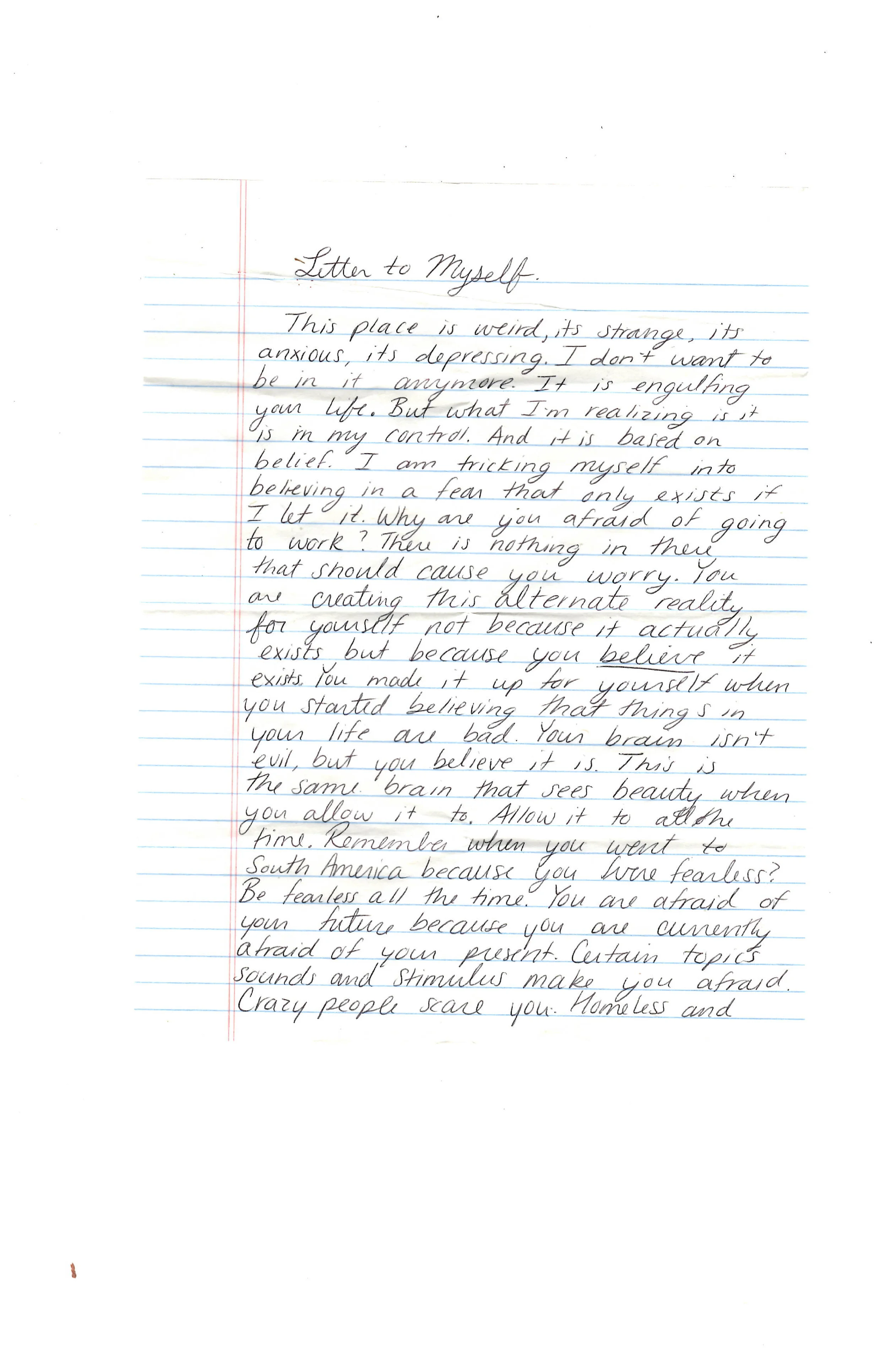 Rachel Letter to Myself 1-3 - "letter to myself while i was going through depression" new york city