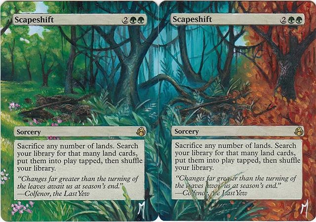Scapeshift 3&4
#mtg #mtgalters #magicalters #magicthegathering #scapeshift #seasons #fall #winter #spring #fourseasons #painting #alternateart #alteredcards #mistyrainforest