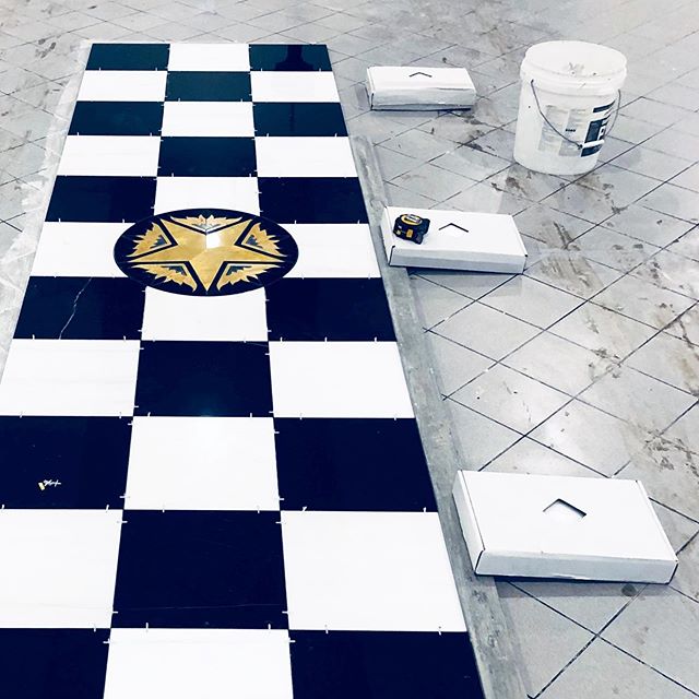 We are working on a custom design marble install for Masonic Centre Warner&rsquo;s Bay this week. These tiles have been designed  by the client and supplied @thetilepalette .
.
.
.
#customdesign #surfacetilessydney #custom #bespoke #designer #design 