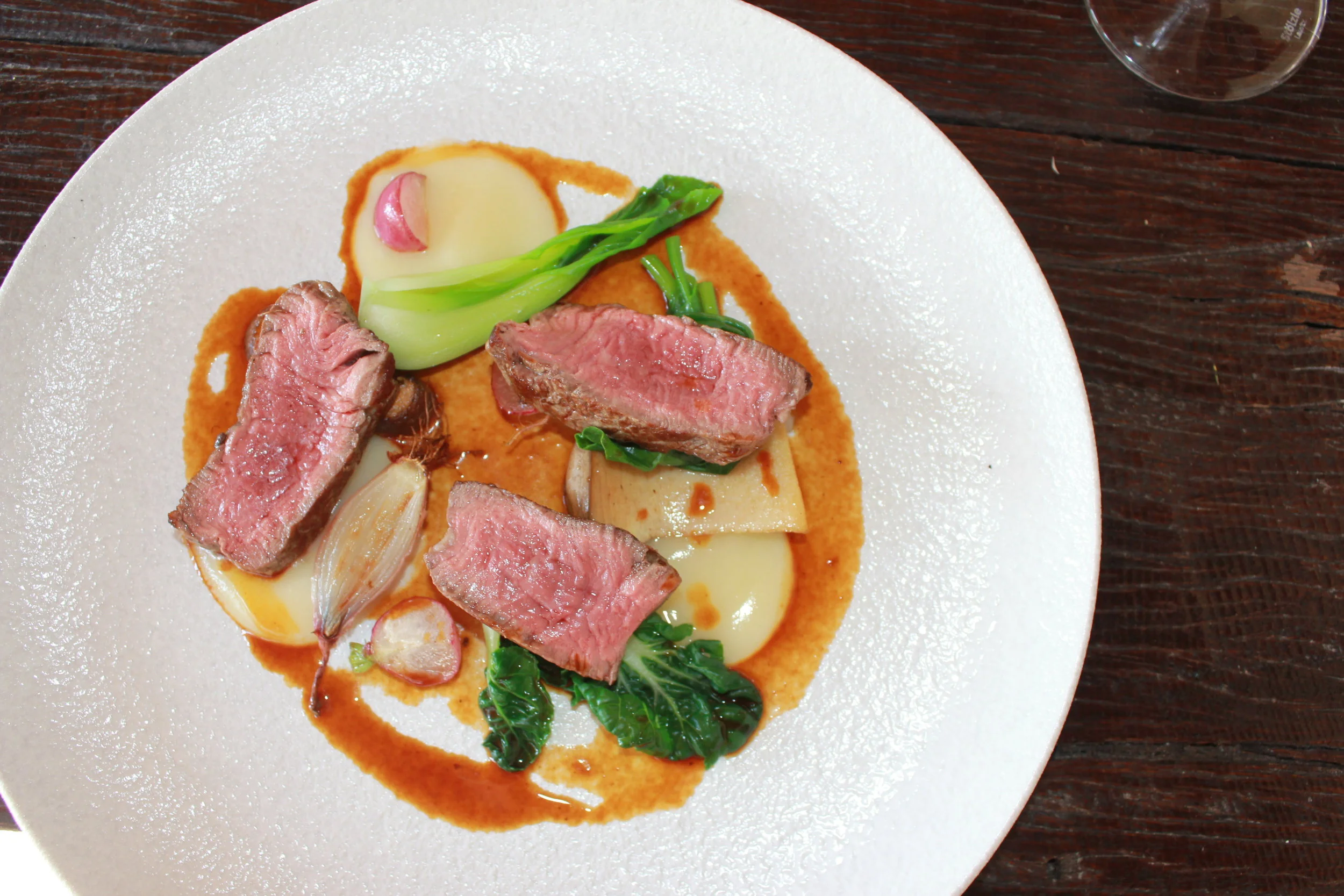 Beef fillet with celeriac, asian greens, soy and sesame