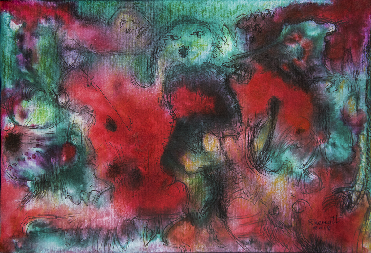 Title: 'Traumatic Anxiety', 2018 Medium: Ink, pigment, and pastels on paper Size: 40 x 27 cm Location: Bruce Sherratt Gallery, Bali