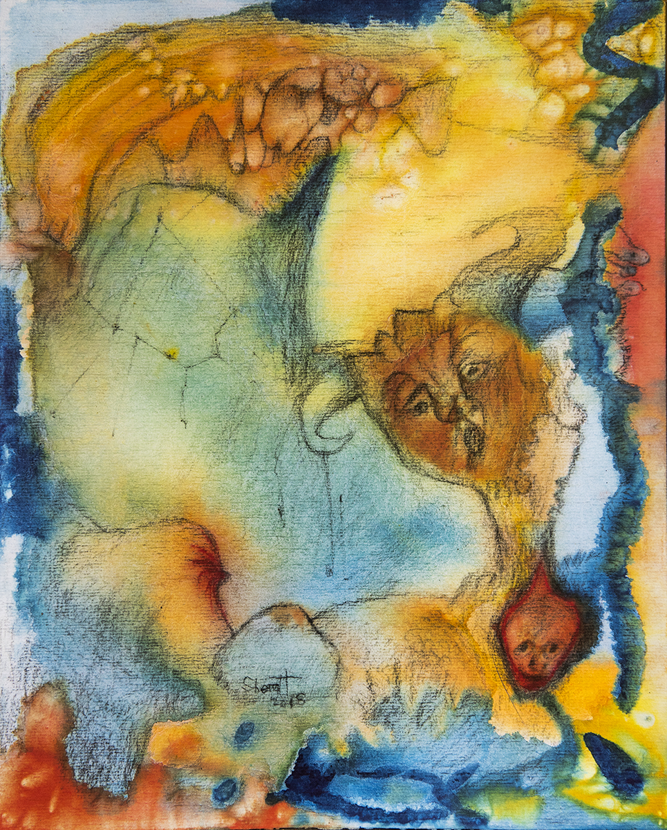 Title: 'Feeding Regression', 2018 Medium: Charcoal pencil, pigment, and pastels on paper Size: 34 x 42 cm Location: Bruce Sherratt Gallery, Bali