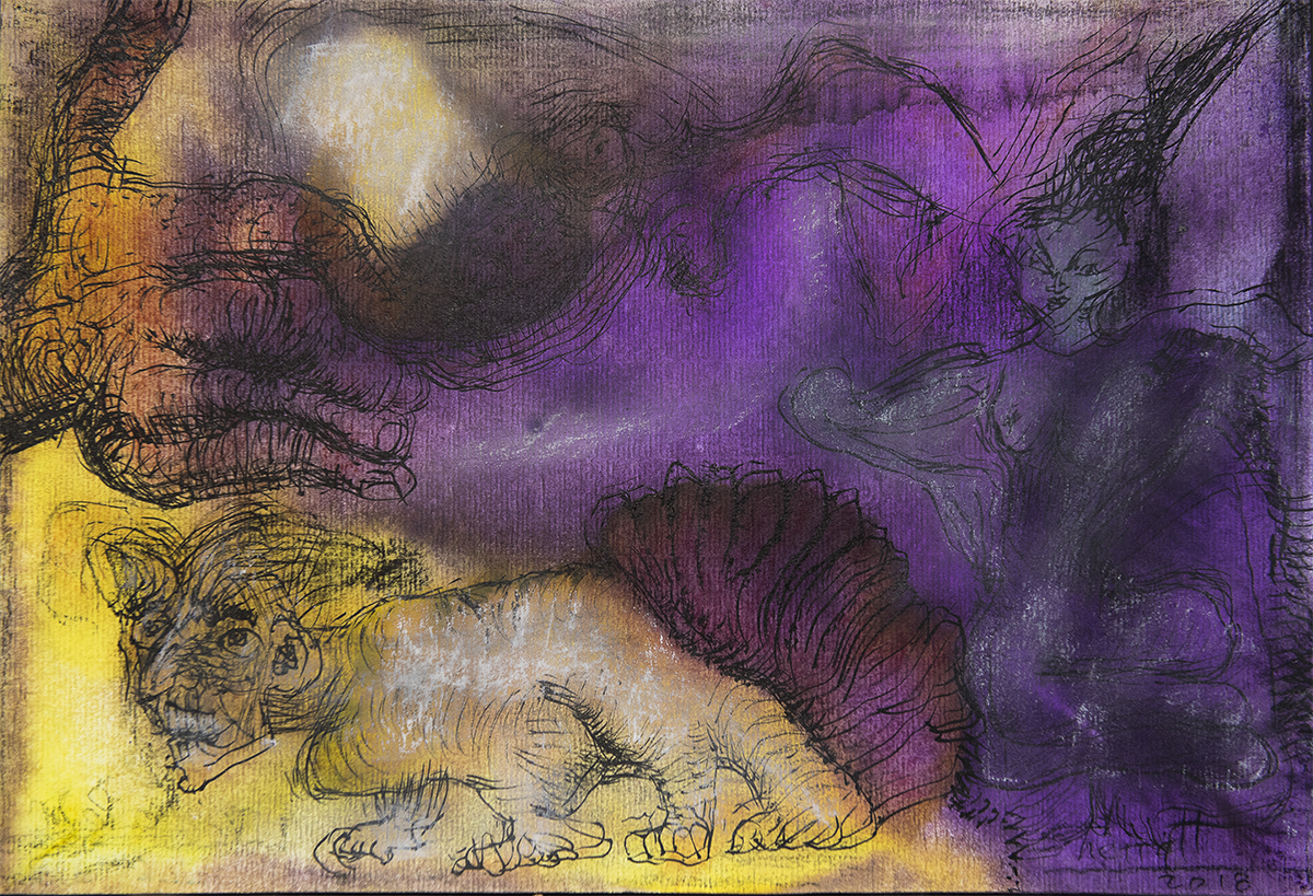 Title: 'Myth of The Father Rival’, 2018 Medium: Ink, pigment, and pastels on paper Size: 39.5 x 27 cm Location: Bruce Sherratt Gallery, Bali