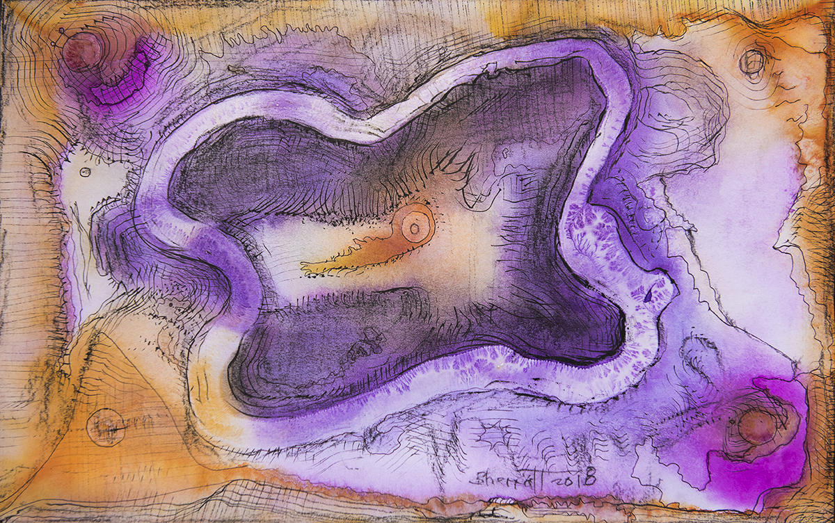 Title: 'The Watchful Reptile’, 2017 Medium: Charcoal pencil, ink, pigment, and pastels on paper Size: 42 x 27.5 cm Location: Bruce Sherratt Gallery, Bali