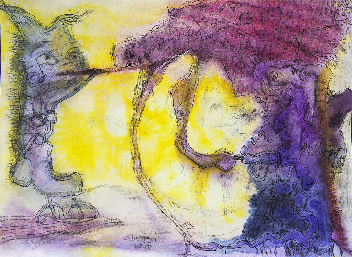 Title: 'Mind, Spirit and Body’, 2018 Medium: Charcoal pencil, ink, pigment, and pastels on paper Size: 54 x 39.5 cm Location: Bruce Sherratt Gallery, Bali