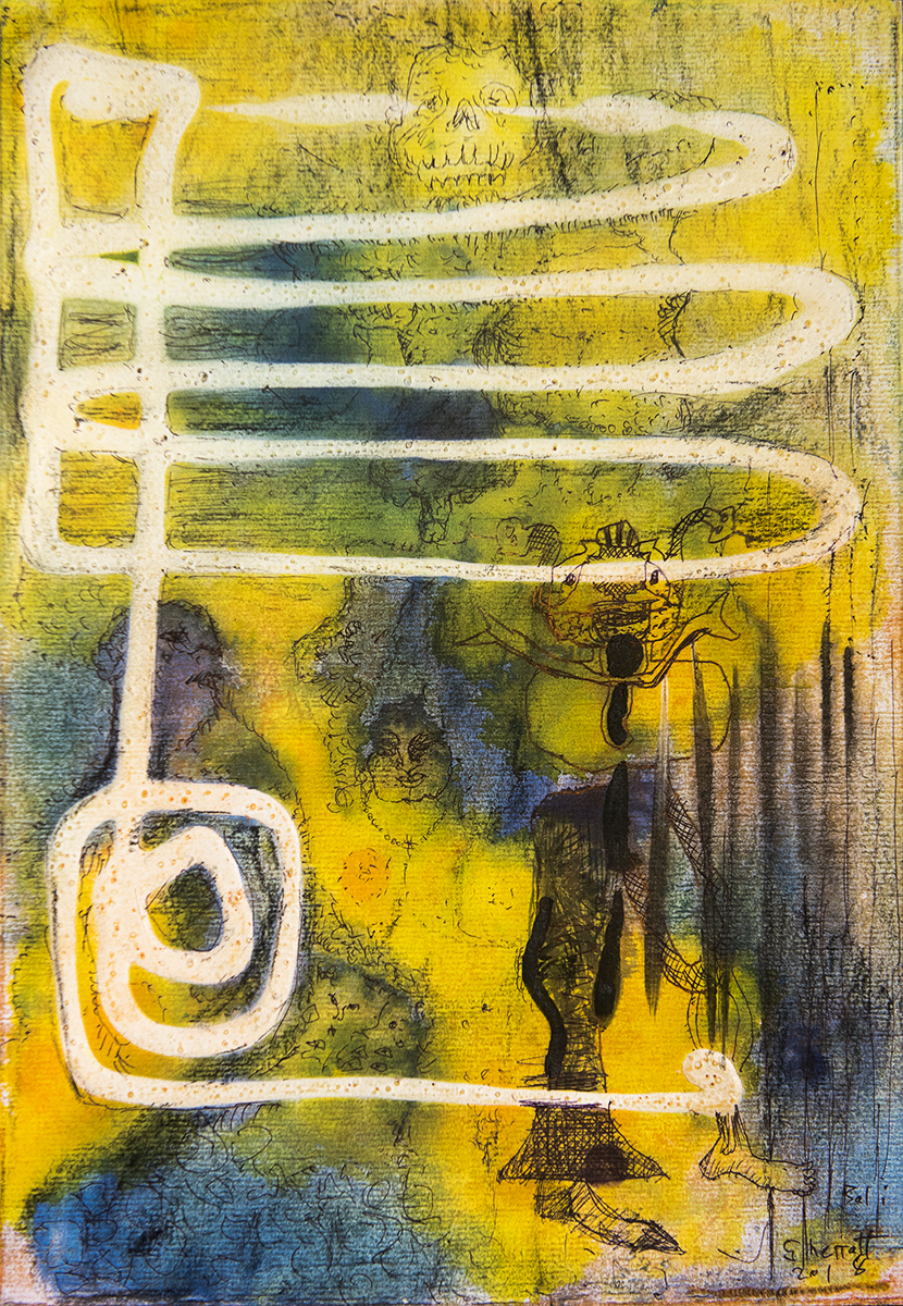 Title: 'Death Seduction’, 2018 Medium: Ink, pigment, and pastels on paper Size: 28 x 40 cm Location: Bruce Sherratt Gallery, Bali