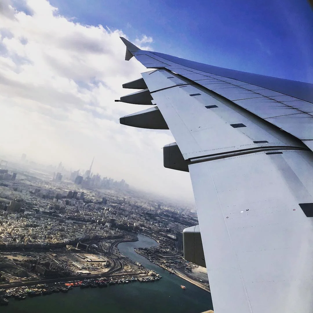 An Emirates flight overlooking Dubi. 