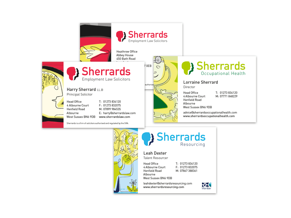  Business cards for Sherrard’s solicitors and divisions. 