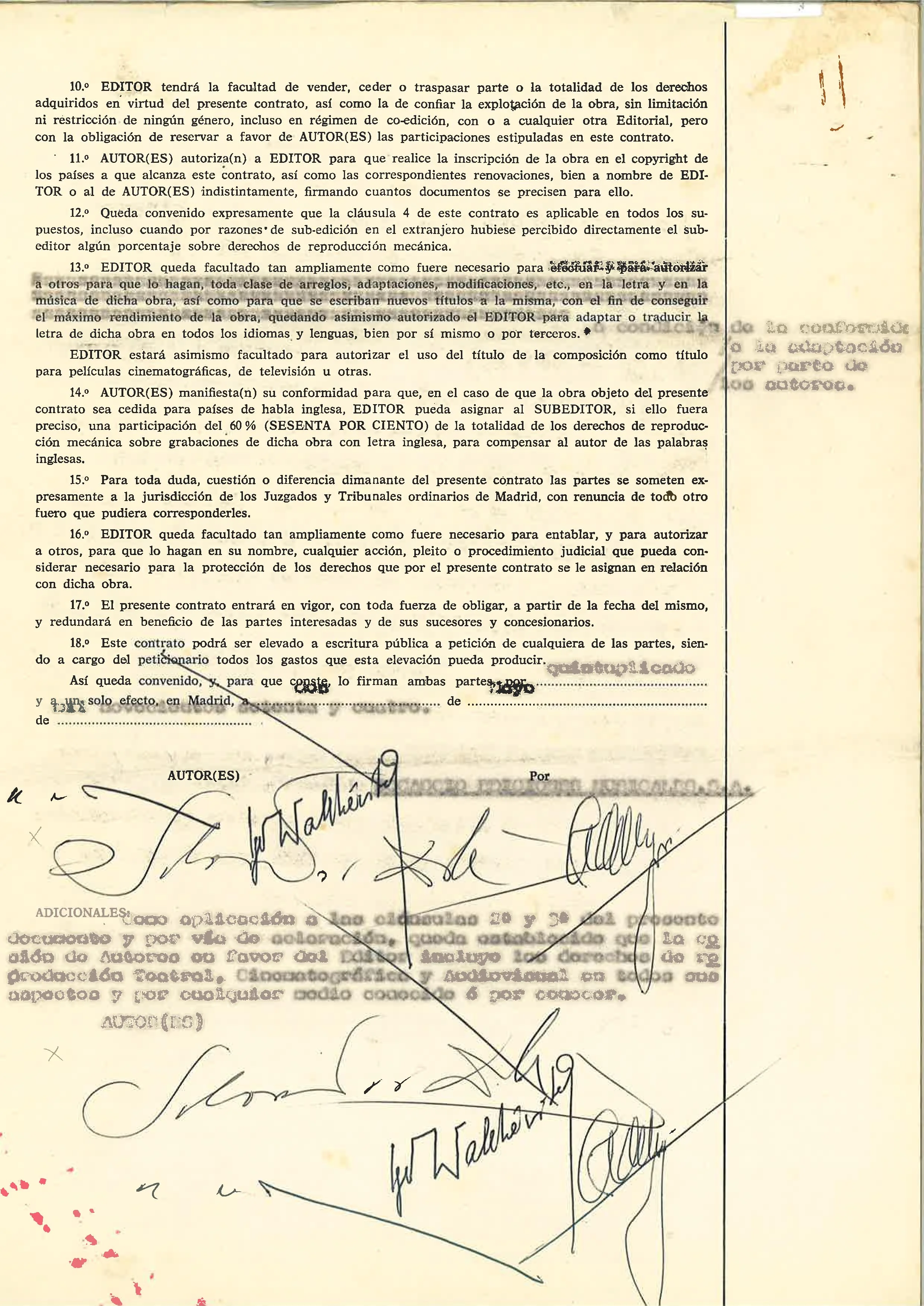 Last page of the contract between Salvador Dali, Igor Wakhevitch, Vasquez Montalban with their signature as co-authors of “Etre Dieu”
