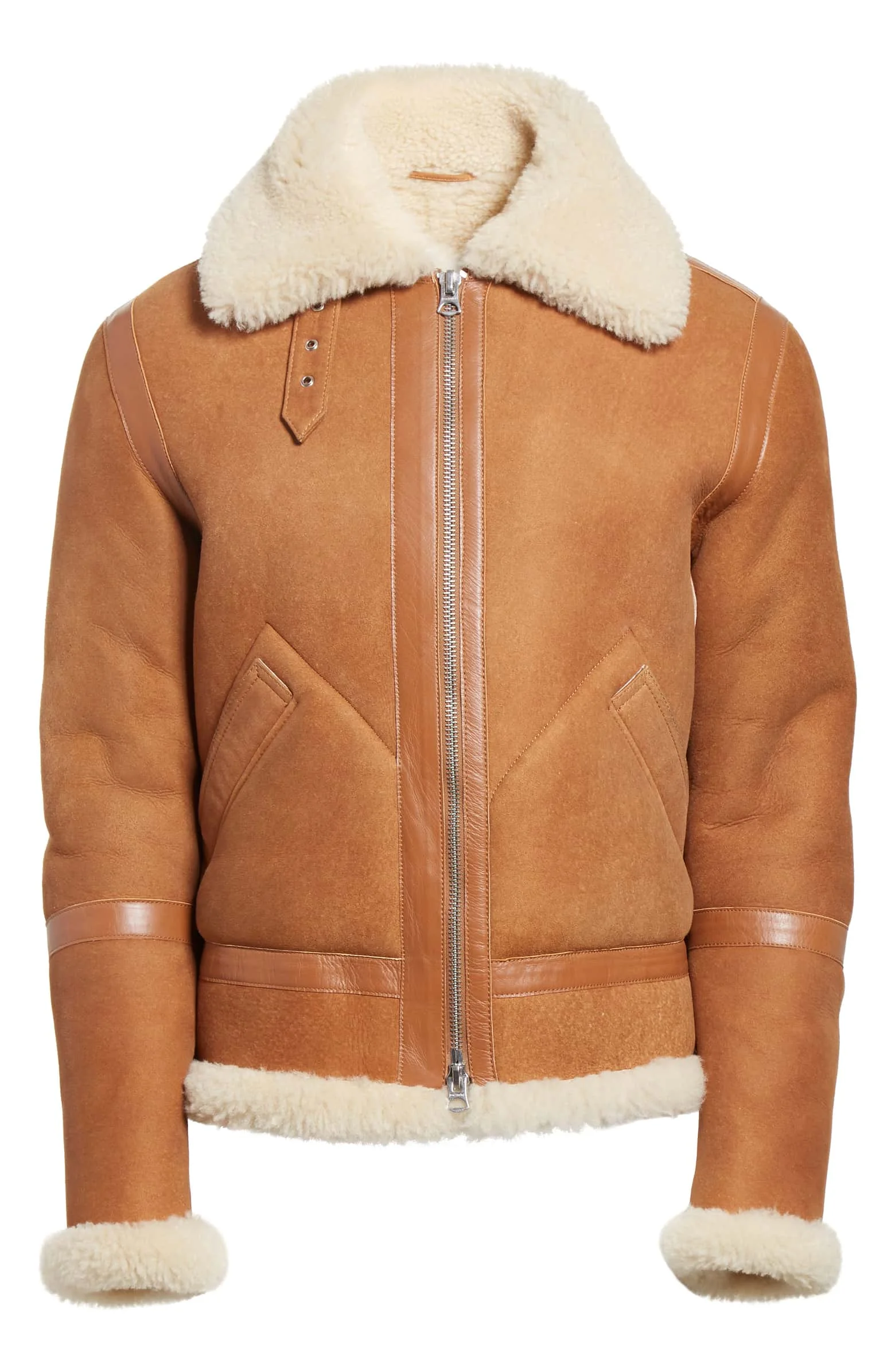 Acne Studios Tan Leather Shearling Bomber.jpeg