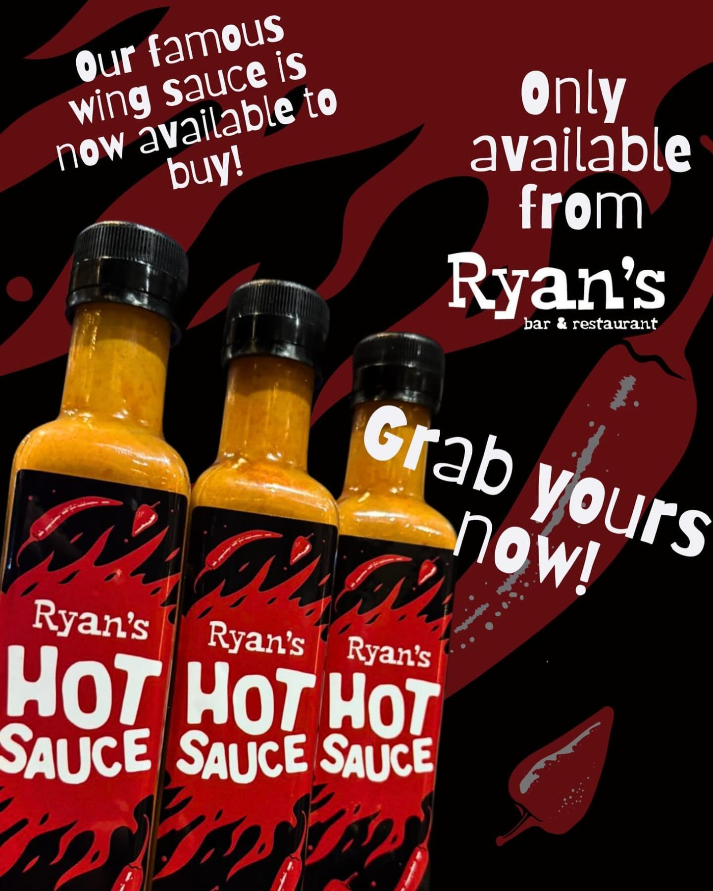 Ryan&rsquo;s Hot Sauce Like n Share! 🔥 

To spread the word we have bottled our famous hot sauce, Let&rsquo;s do a short sharp Like n Share comp!

So give this Post a Like, Tag a Friend in comments &amp; Share this post. Simples.

&pound;50 voucher 