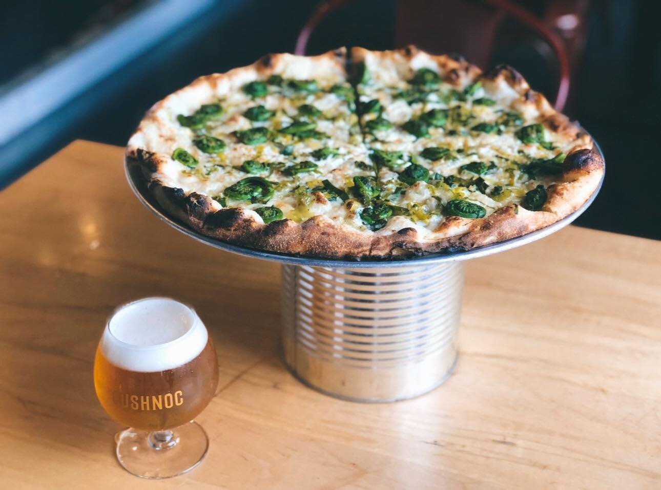 Don&rsquo;t miss your chance to try FIDDLEHEAD PIE!
Fresh local fiddleheads, lemon ricotta, saut&eacute;ed leeks, and Gruyere cheese.

Pair it with Golden Fiddle! 
Belgian Strong Golden Ale | 9.4 % ABV 
A devilishly strong Belgian golden ale that is 