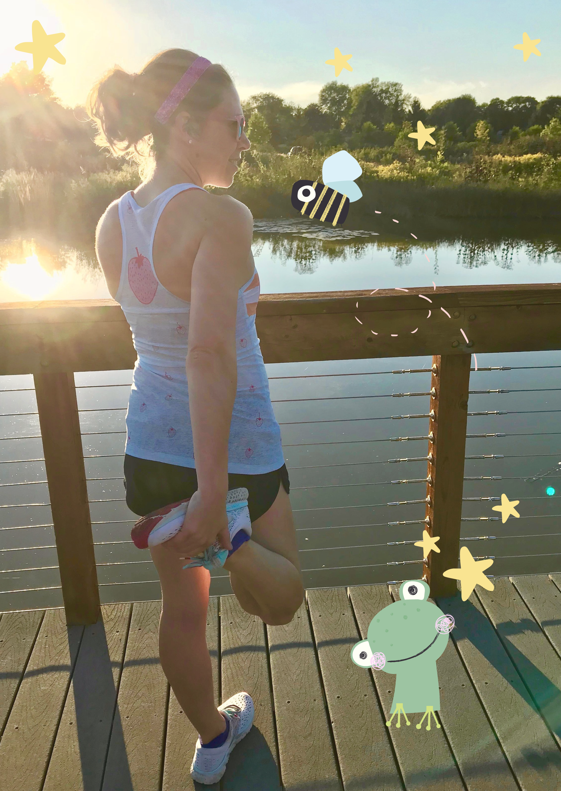 Wearing the first piece of running apparel I designed - a strawberry tank top. Summer 2018