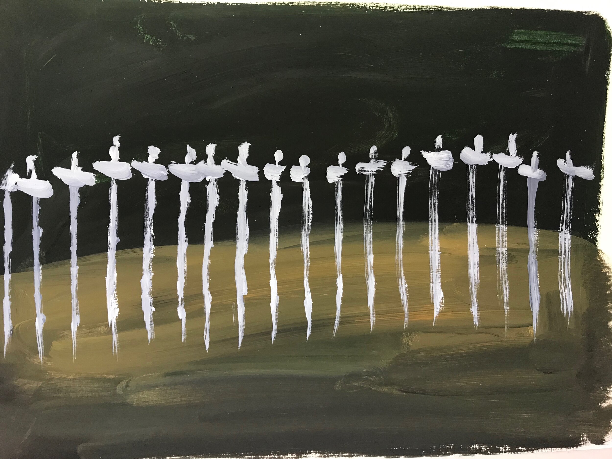 Swords on a meadow 29x21cm, oil on paper 2019