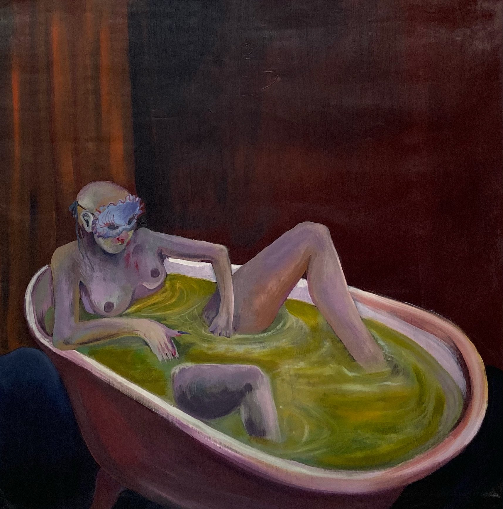"Self portrait; spleen" oil on canvas 95x95 cm, 2021
