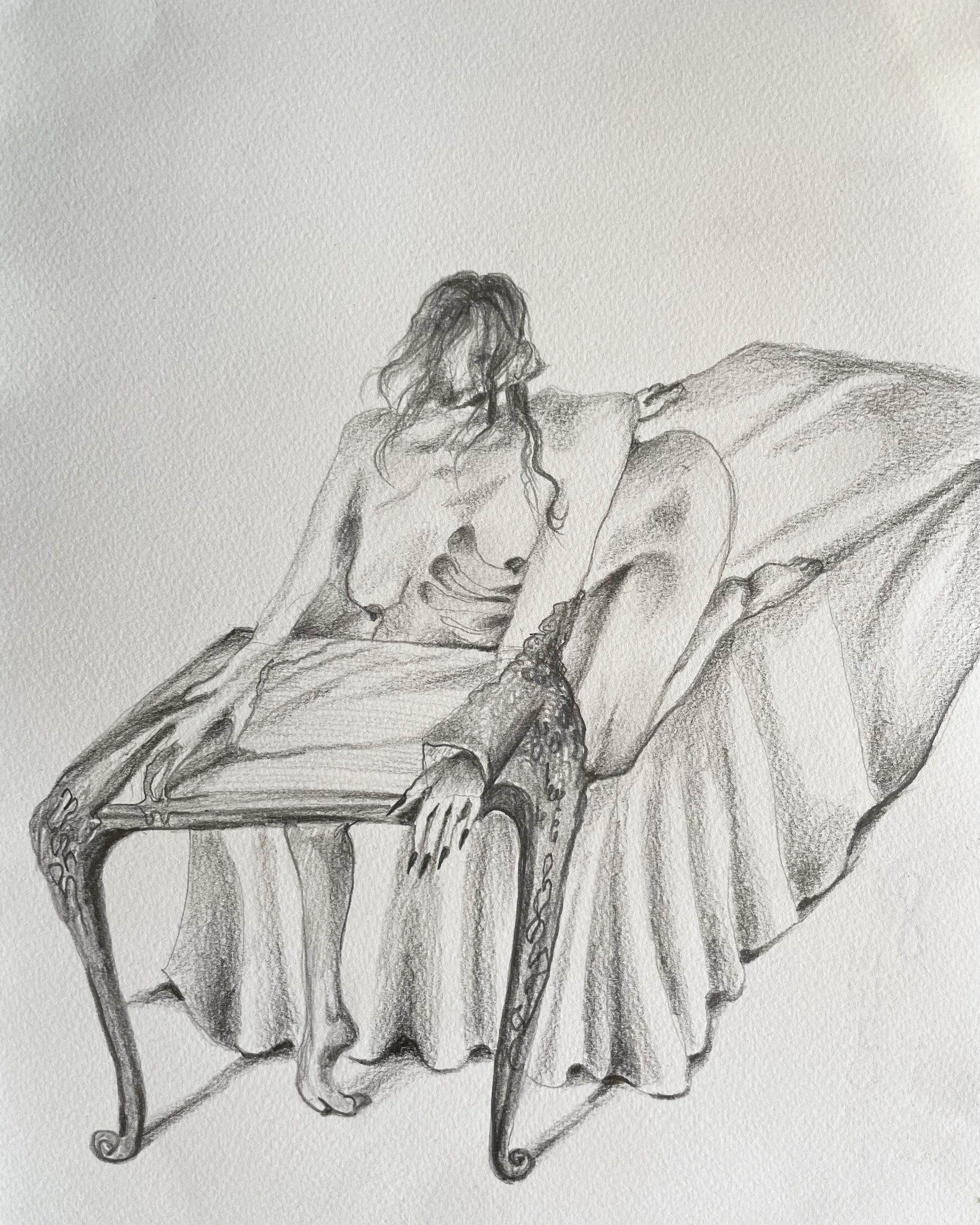 " Becoming part of the furniture" pencil on paper 38x26 cm 2022