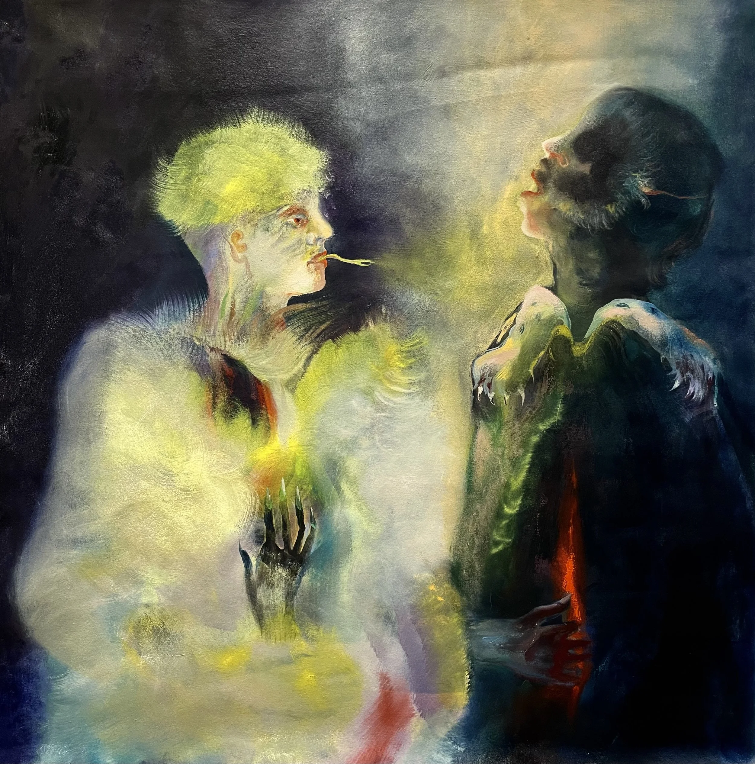 "Negotiations" oil on canvas, 103 x 104 cm, 2024