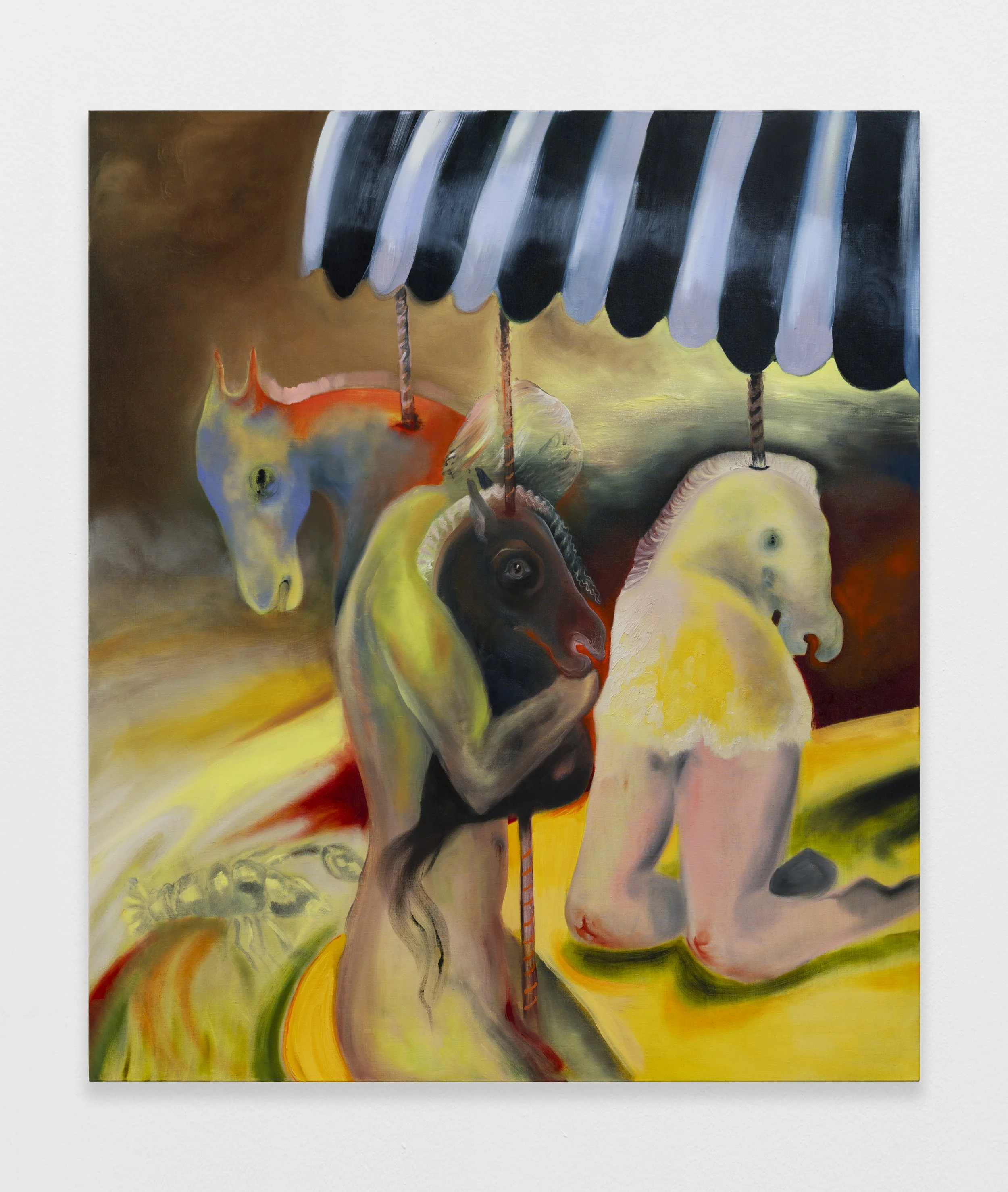 "Hold on on the merry-go-round" oil on canvas, 140.5 x 120 cm, 2024