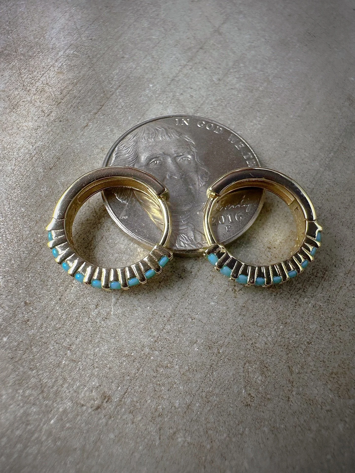 &bull; BKB TURQUOISE AND GOLD PAVE HUGGIE EARRINGS.