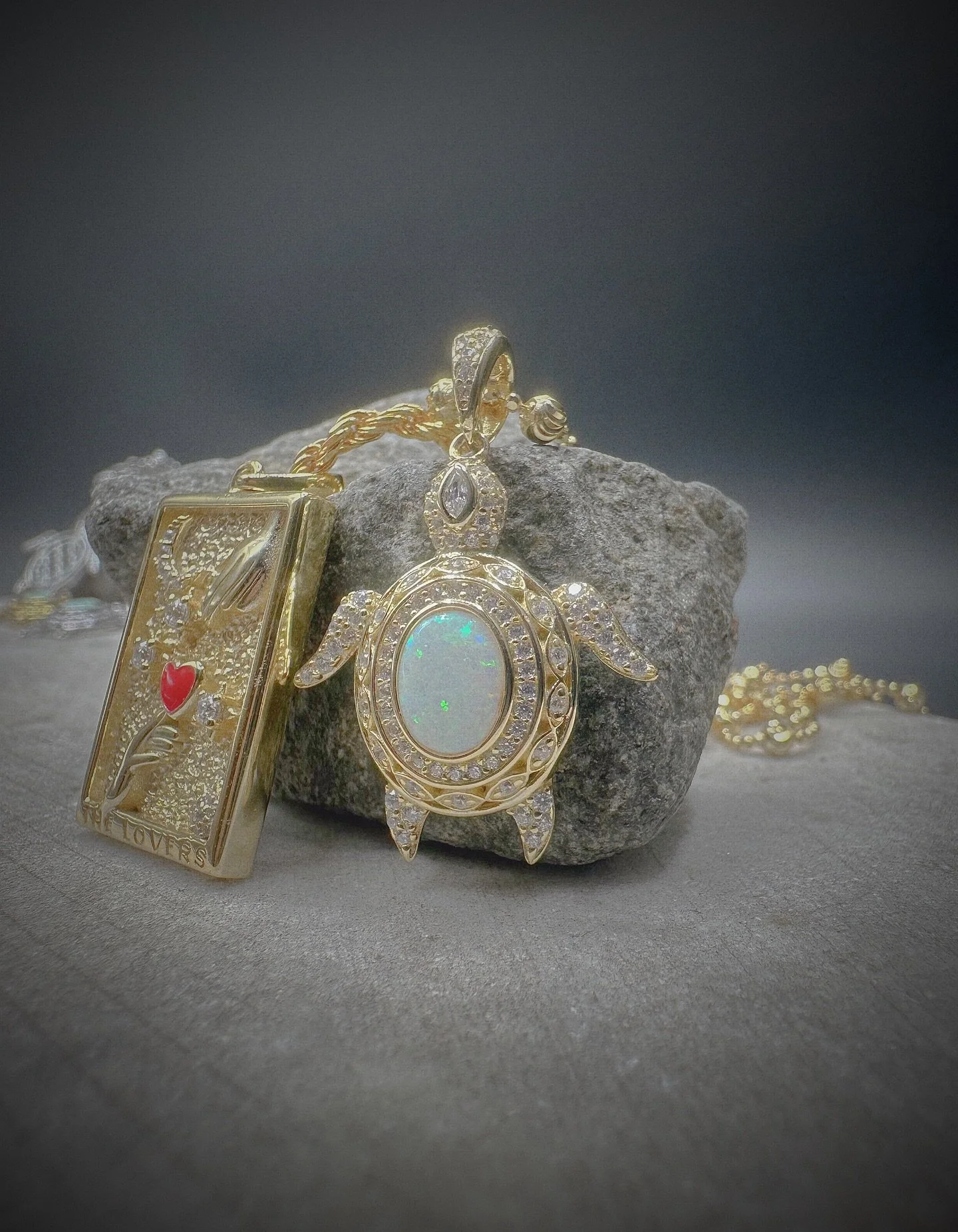 BKB OPAL PAVE SEA TURTLE PENDANT.