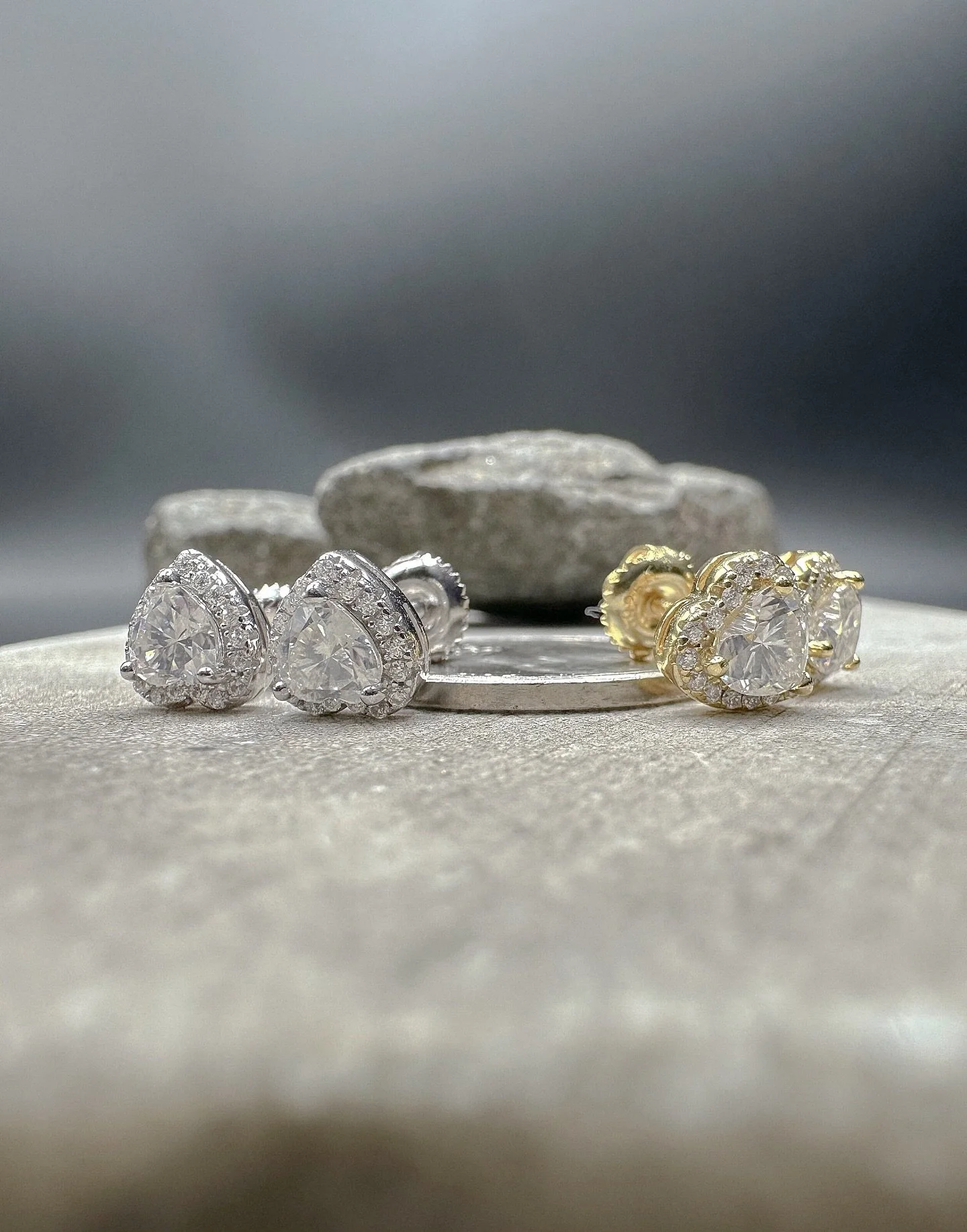 BKB PRINCESS MOISSANITE HEART PAVE STUD EARRINGS.