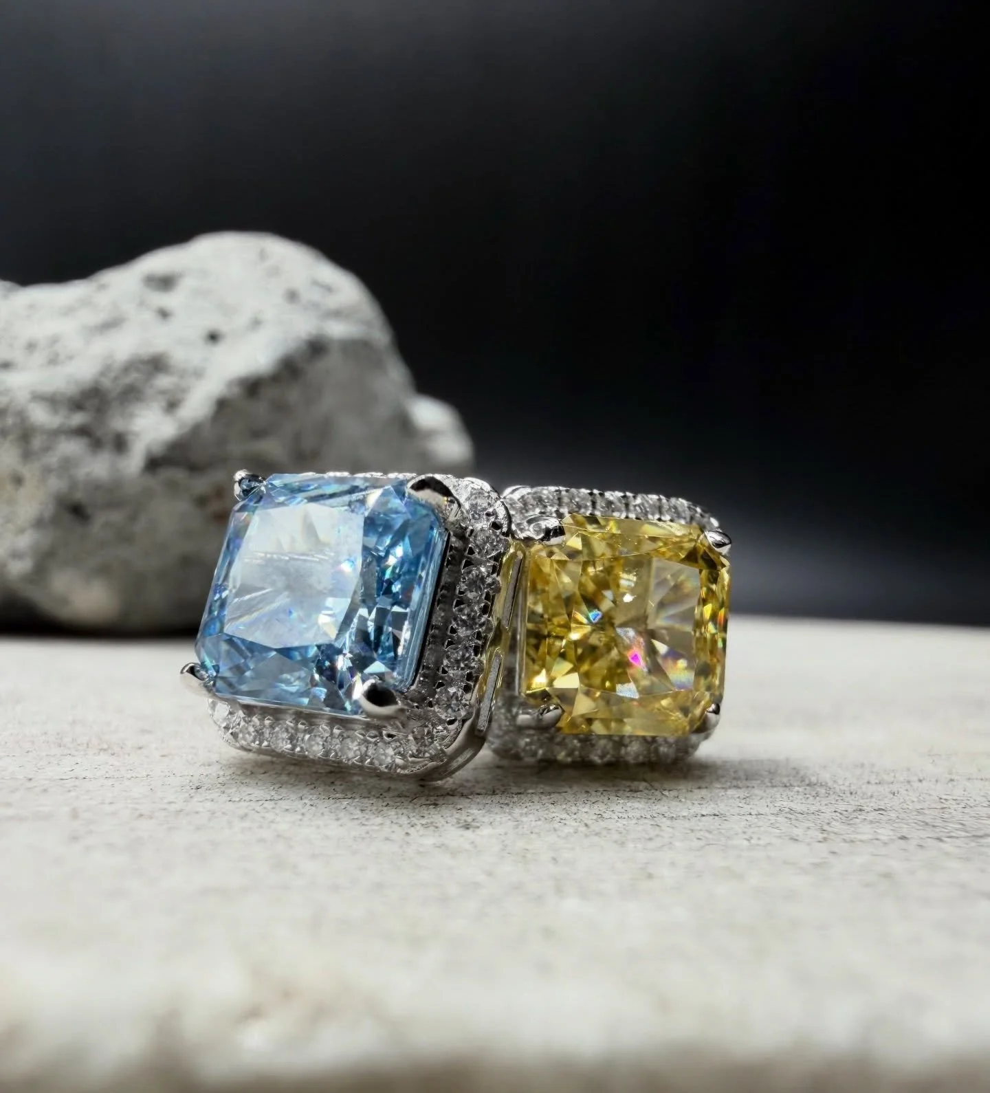 BKB AURA STUDS. ( MOISSANITE DIAMOND ) 

Stone Meaning
&bull; Blue &ndash; Clarity, confidence, and calm focus
&bull; Yellow &ndash; Energy, success, and positive momentum

A statement of intention and style&mdash;only from BKB.