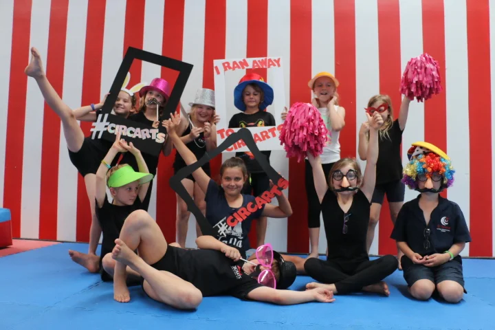 Party guests dressed up and celebrating at CircArts