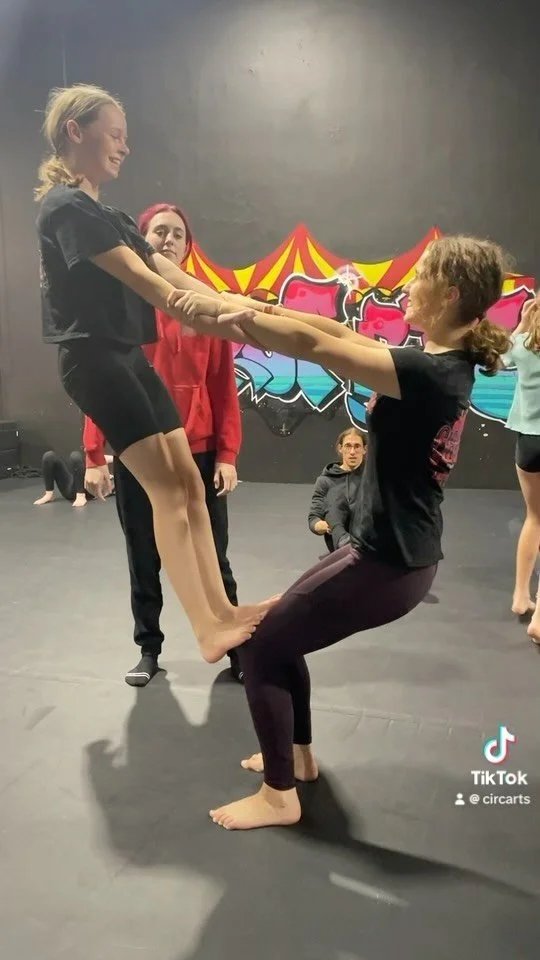 Students training on aerial fabric
