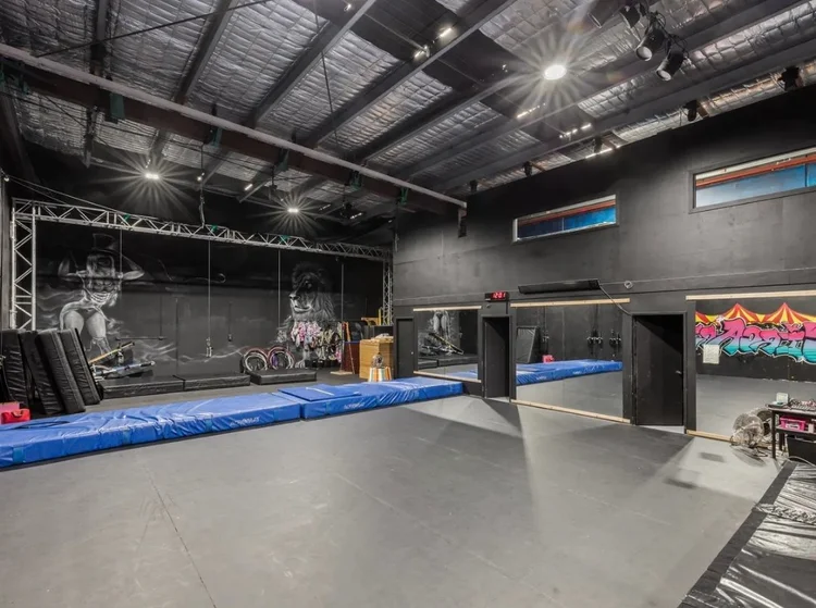 Studio floor with crash mats