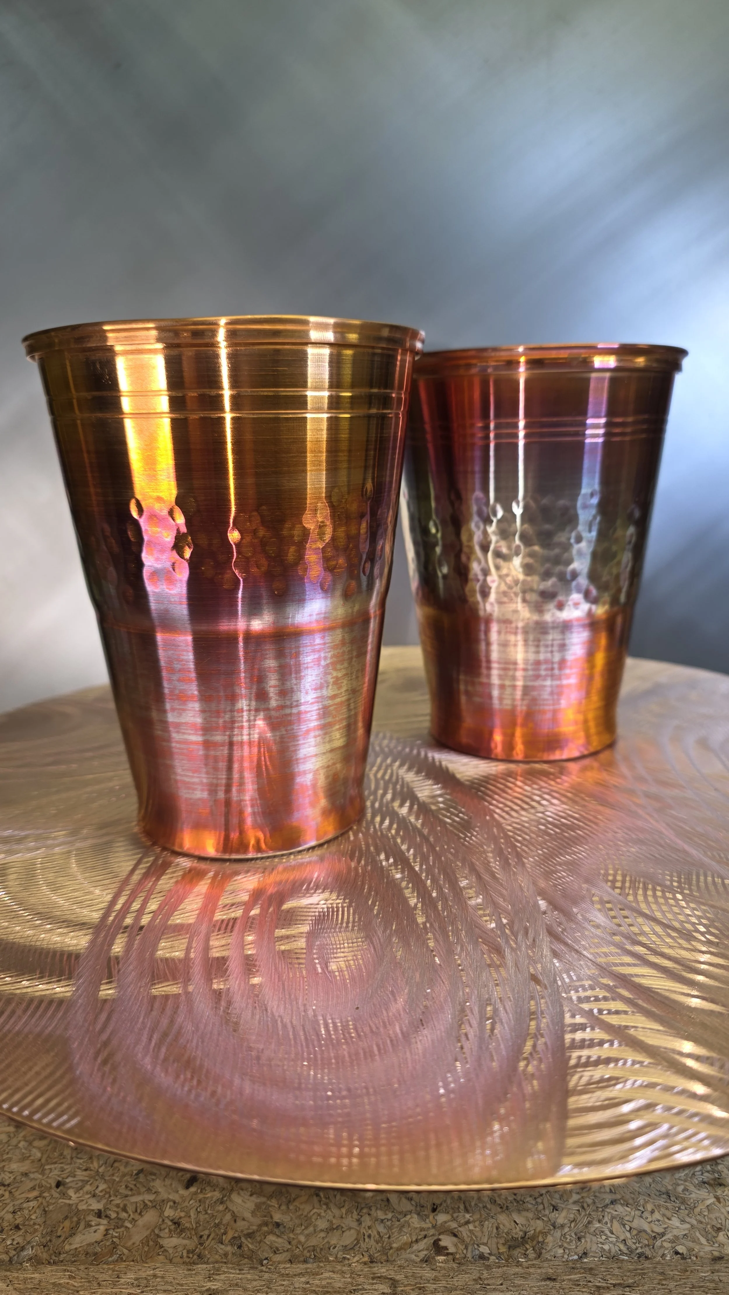 Copper Mugs, set of 2 large tapered, hammered and flamed, 30fl oz