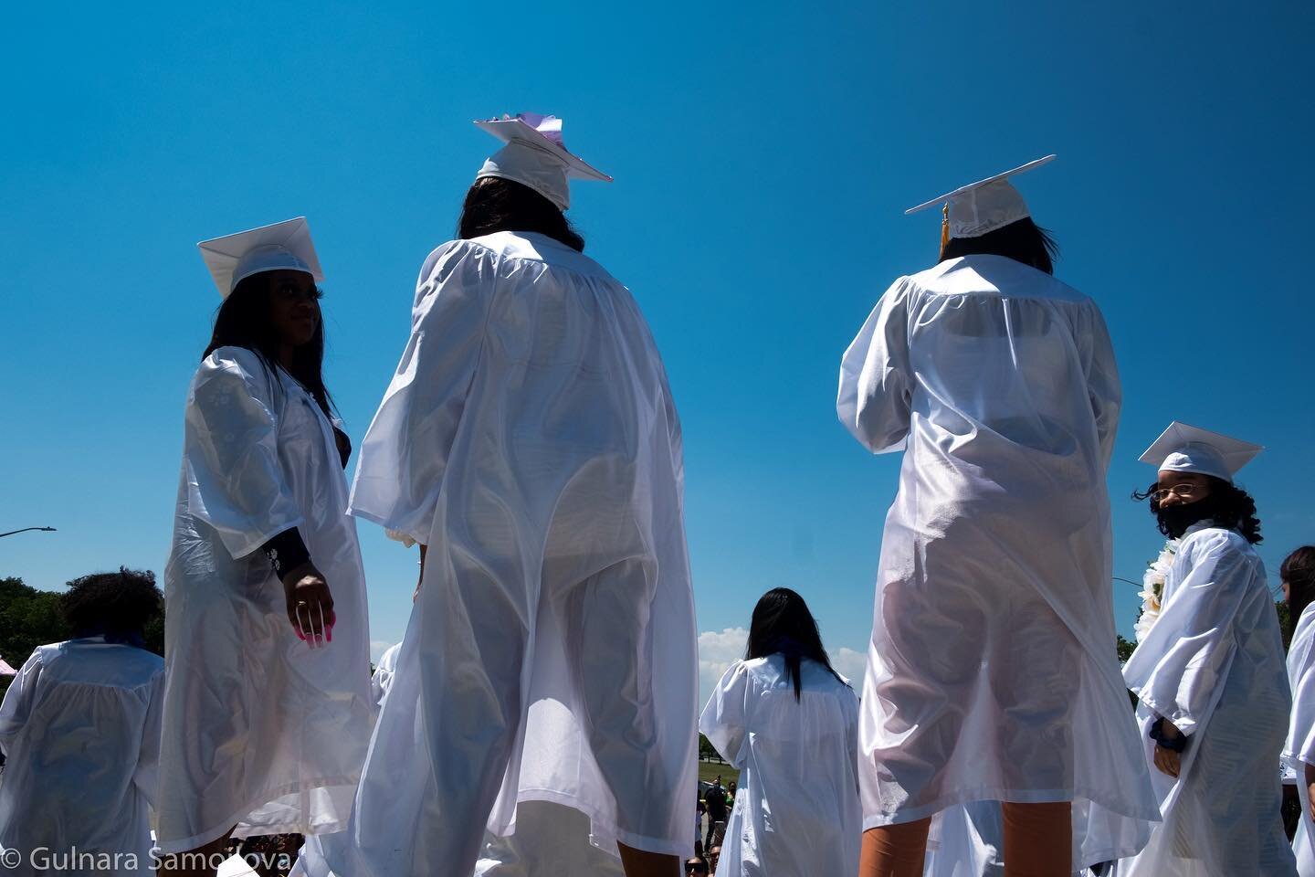 2020 graduates of Young Women's Leadership School of the Bronx gather together for a group photo on steps of Orchard beach. 
Bronx, New York, June 23, 2020. 
#gulnarasamoilova
@gulnara_nyc
