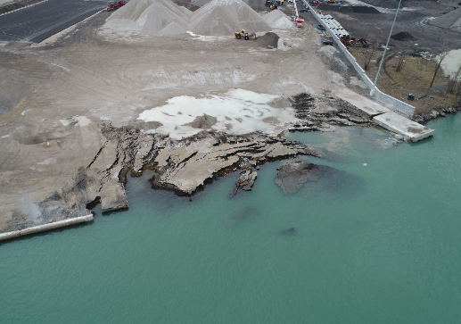 Aerial view of the Detroit Bulk Storage spill area (Courtesy of Michigan Department of Environment, Great Lakes, and Energy)