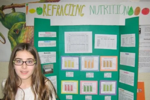 Student standing in front of Refracting Nutrition project