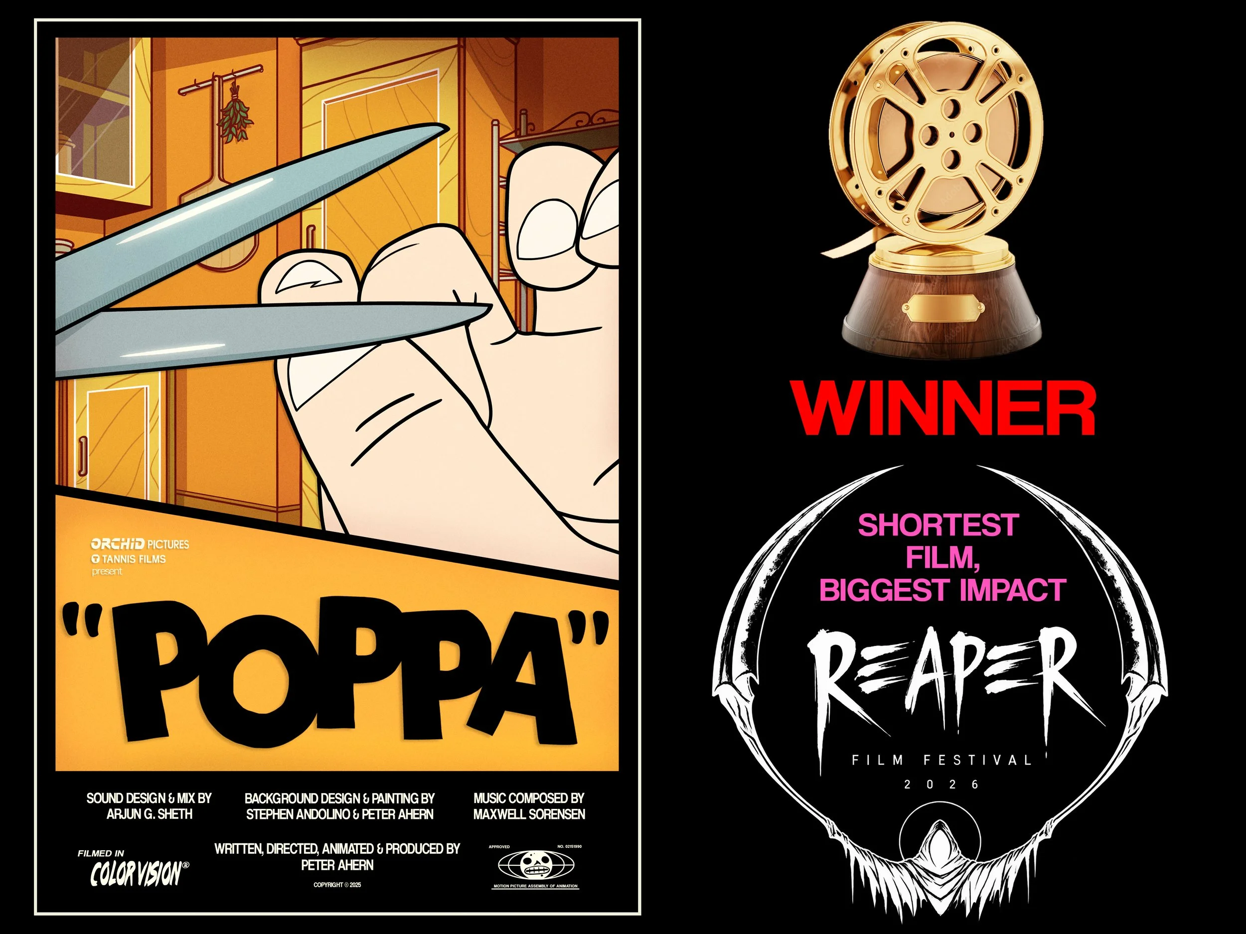 Poppa wins "Shortest Film, Biggest Impact" Award at Reaper Film Fest