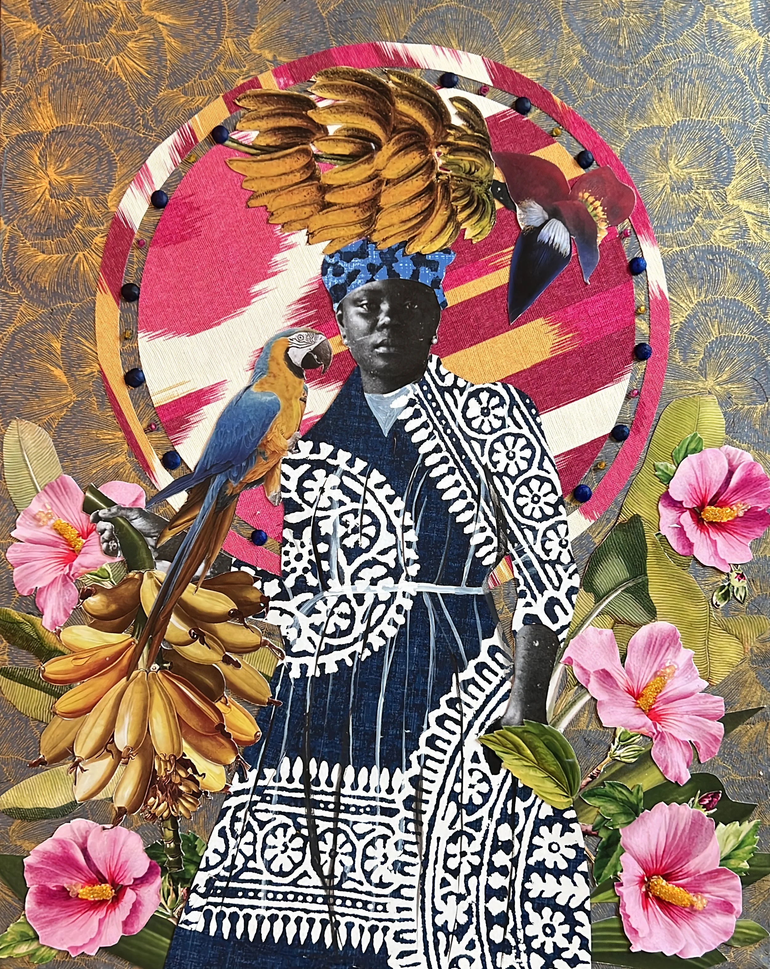 "Flora &amp; Fauna II" (2023),  mixed media collage on canvas
