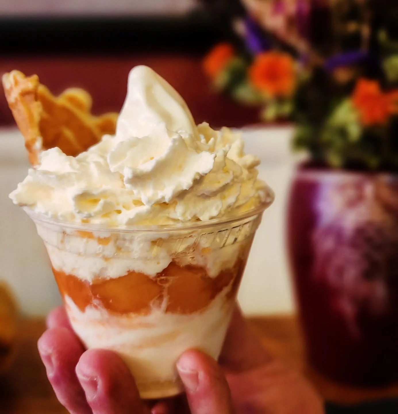 Now that your pie is gone, have a sundae. Vanilla soft serve with quince compote, bergamot syrup topped with buttermilk whip and a lil' pizzelle.