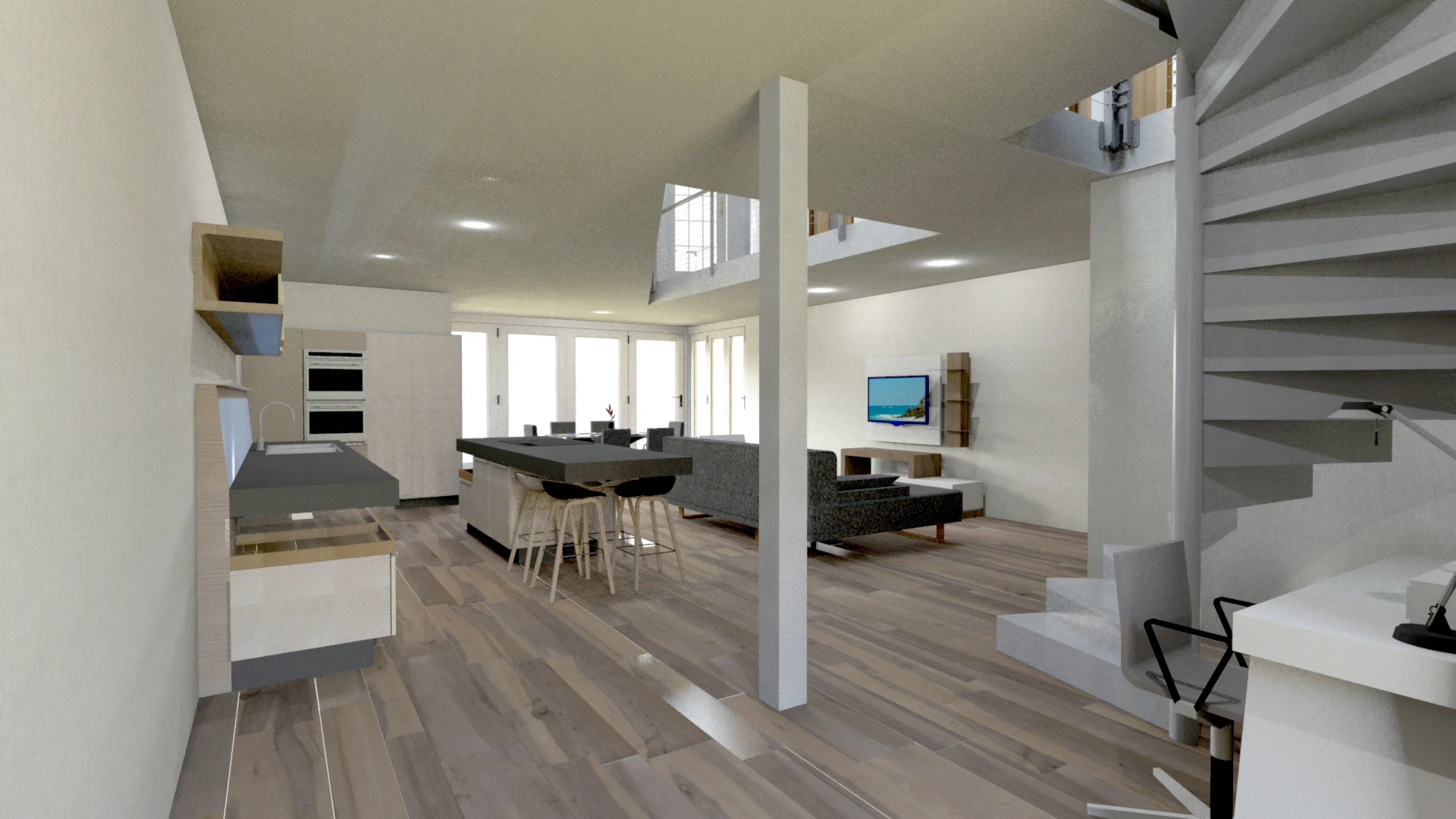 SHIPPING CONTAINER HOMEFirst Floor Entry Facing Open Floor Plan