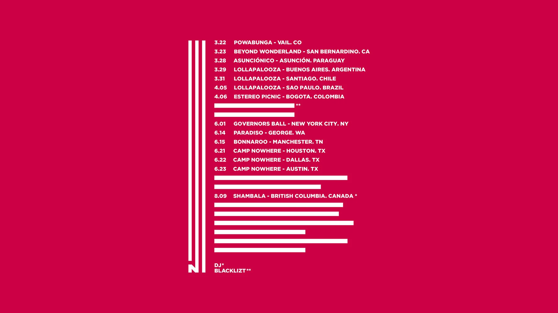 2019 FESTIVAL SZN Tour Schedule