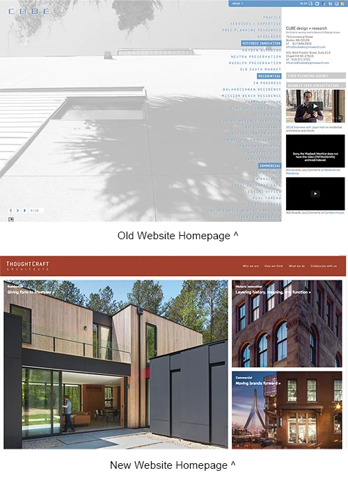 Above: CVG worked closely with ThoughtCraft to create their new brand identity that transformed the firm from “CUBE design + research” to “ThoughtCraft Architects” in 2018.