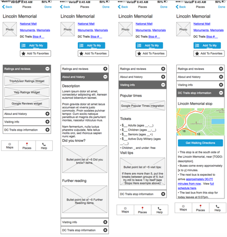 I initially explored an accordion layout for destinations so that users could see more contextually relevant content more easily, but our team decided against it because iOS’s HIG lacks built-in accordions.