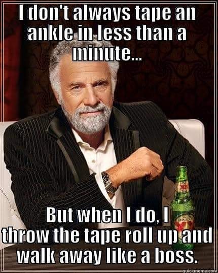 Then I turn back around and pick up the tape because I have 5 more ankles to tape.
#LikeABoss #NATM2019 #ChooseSportsPlus #ChoosePT #ATsAreHealthCare