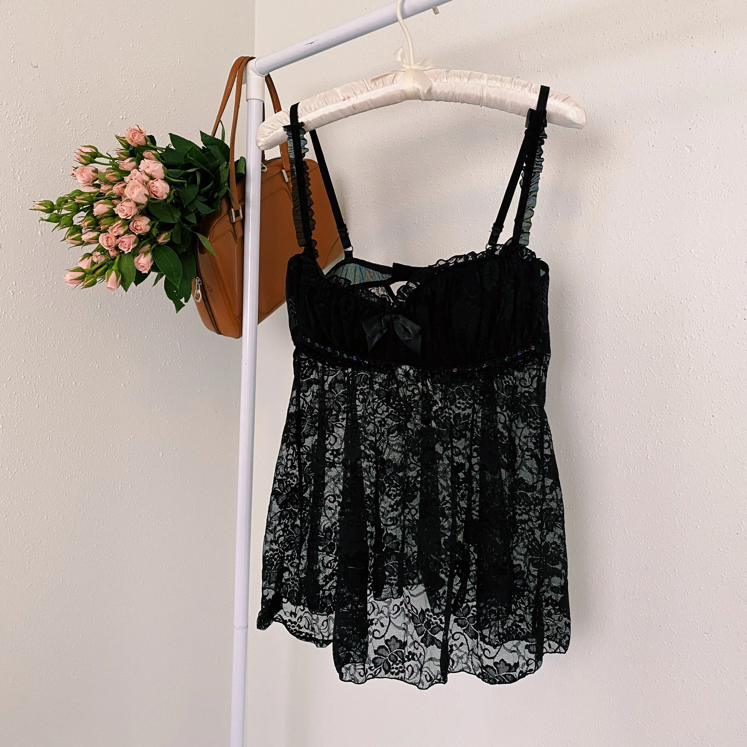 Black Sequence Lace Top L
