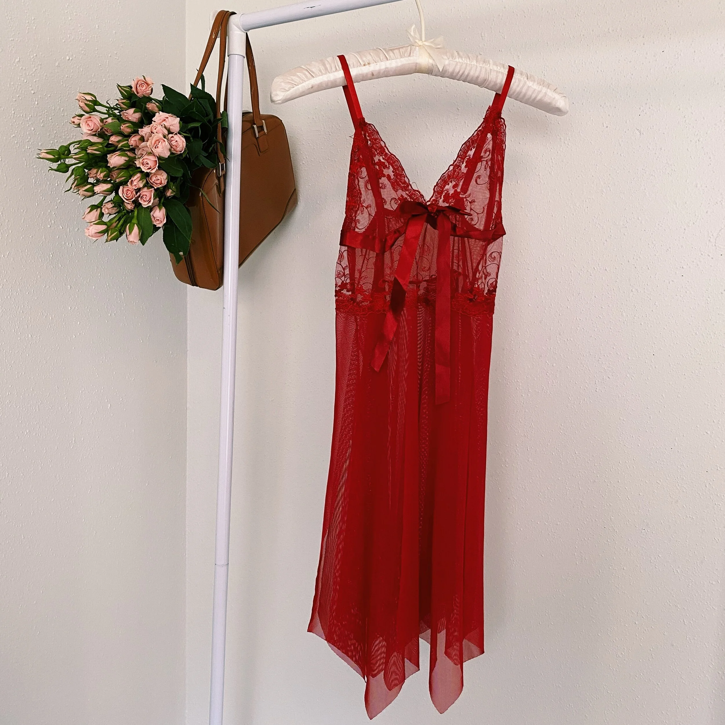 Red Lace Slit Gown SMALL