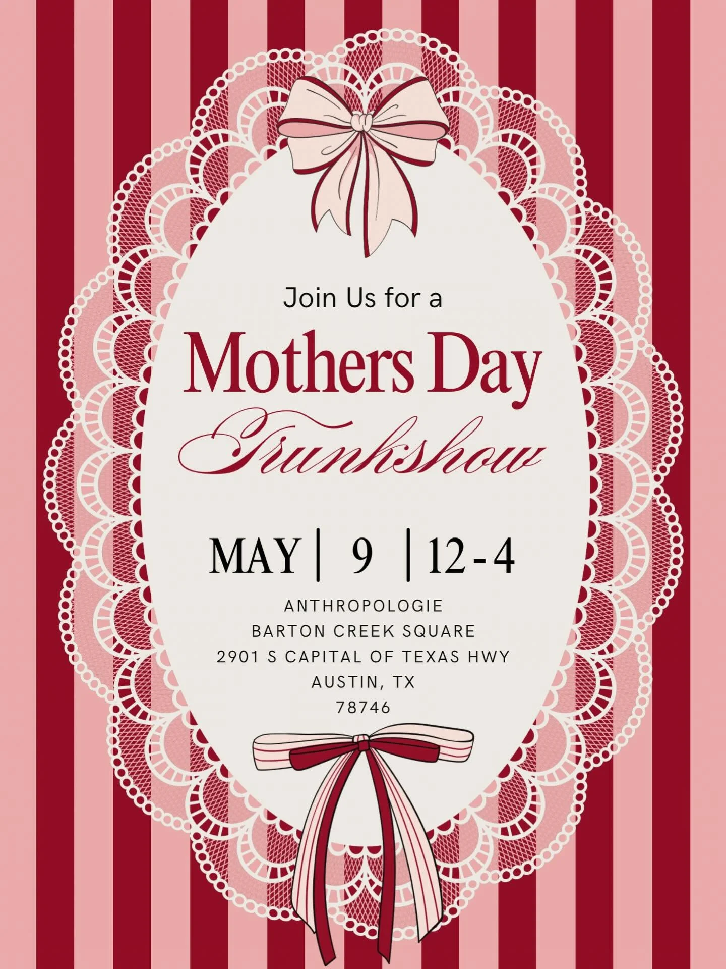 Join us at @anthropologie on May 9th at Barton Creek Square for a Mother&rsquo;s Day trunk show.
Explore their new Mother of the Bride collection alongside a curated selection of vintage jewelry from @morganmars. Bring your mom - this one is for the 