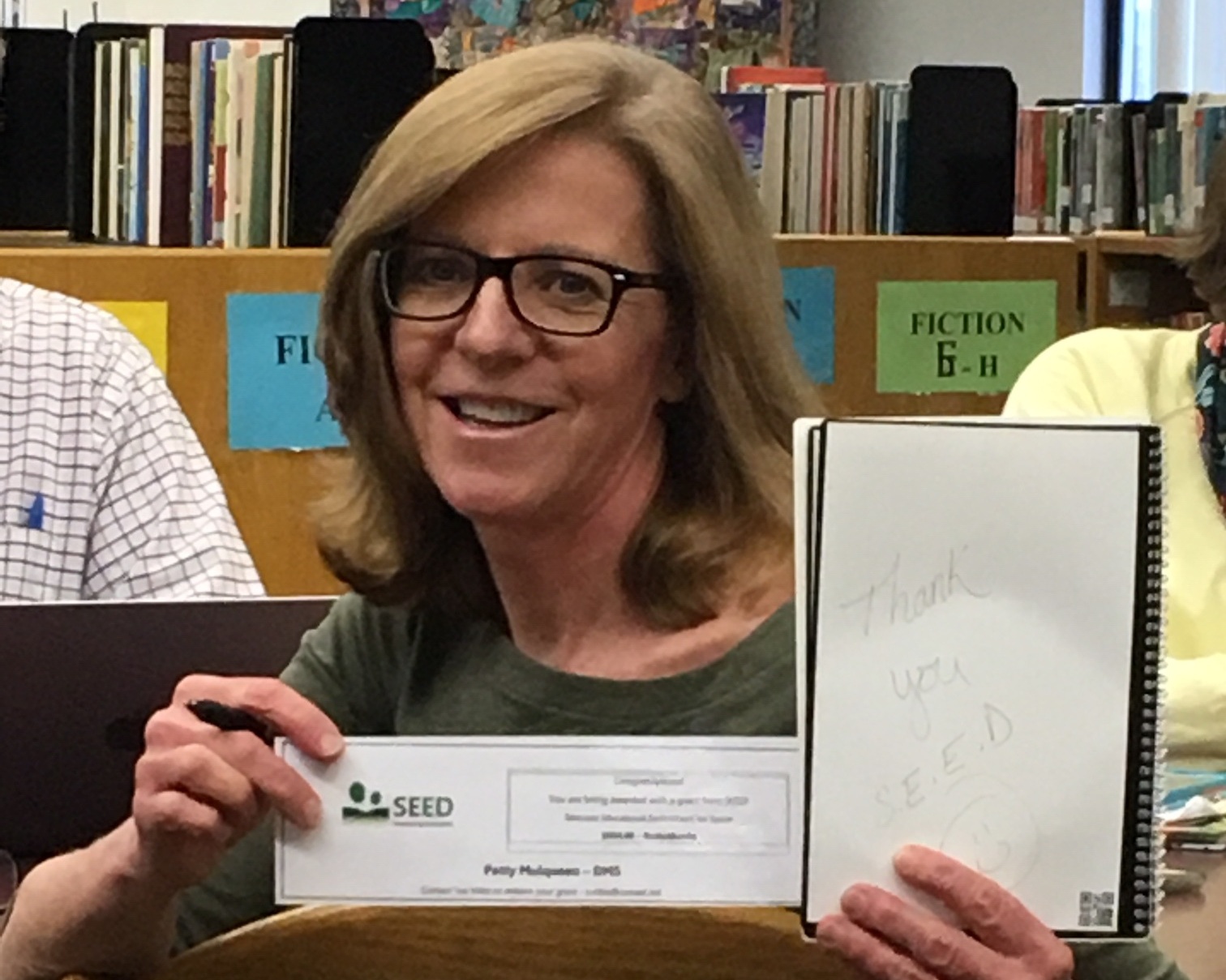 Math teacher Patty Mulqueen provided 2 dozen Rocketbooks for DMS students.