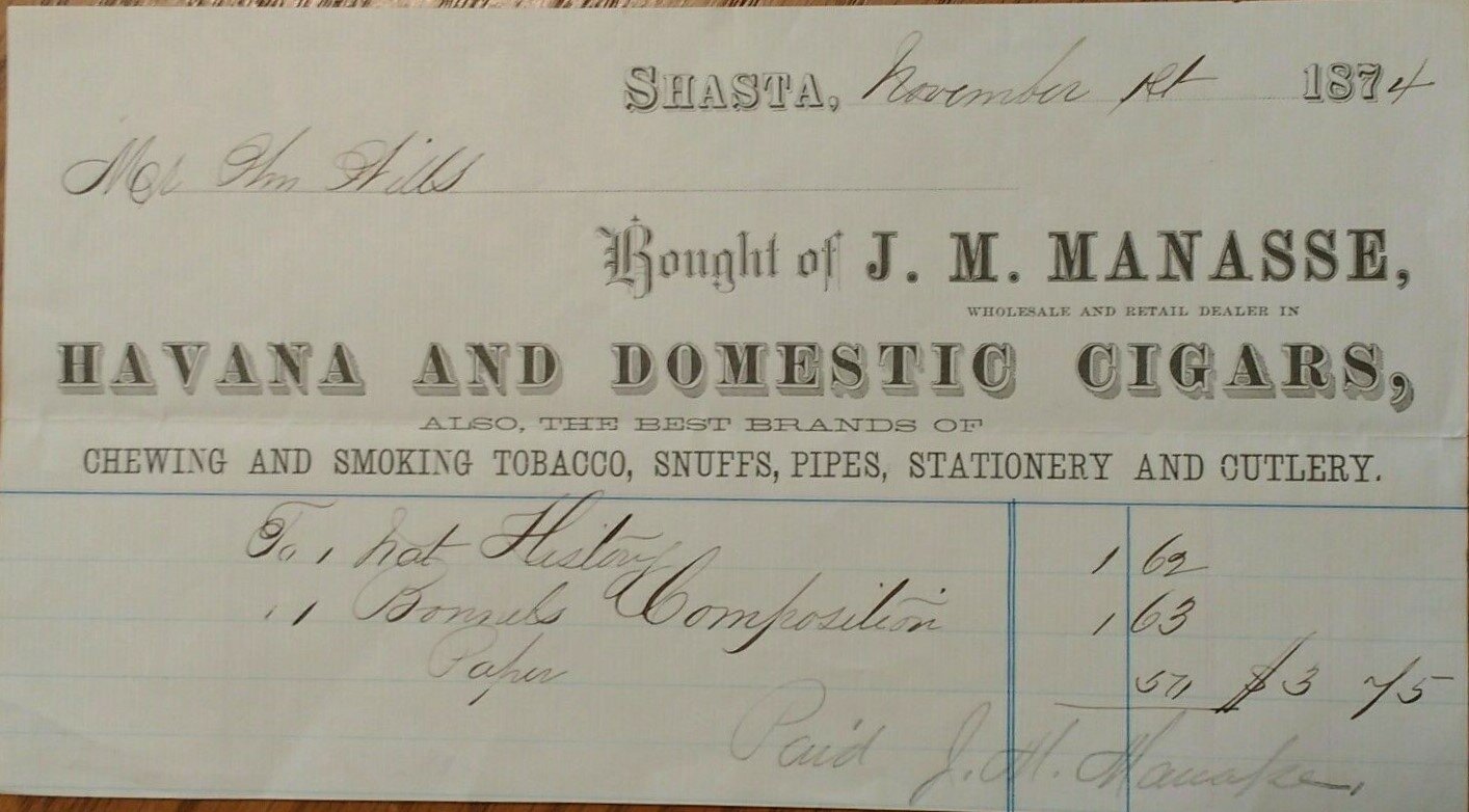 1874 receipt to Grindstone Board member William Wills