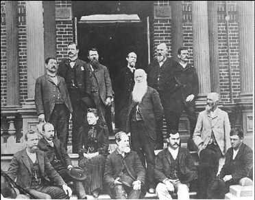 Judge Aaron Bell, James Isaacs (Grindstone Board members), others in front of court house