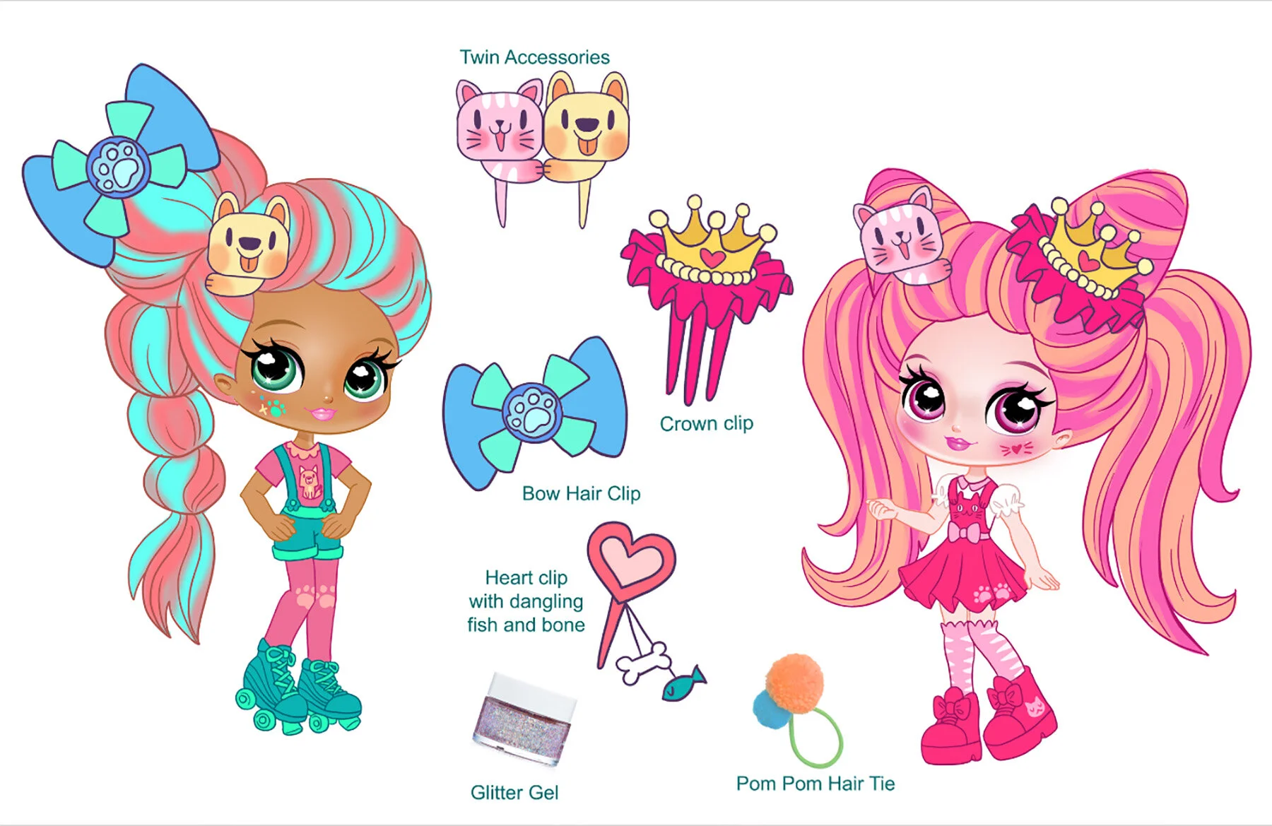  Cat Dog BFF two pack girls + accessories design 